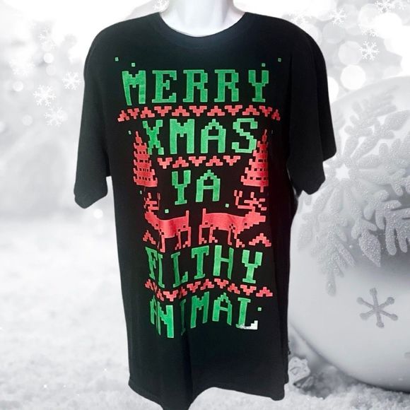 No Brand Other - Christmas T-shirt Men Large Holiday Humor Merry XMas Ya Filthy Animal Fun Casual
